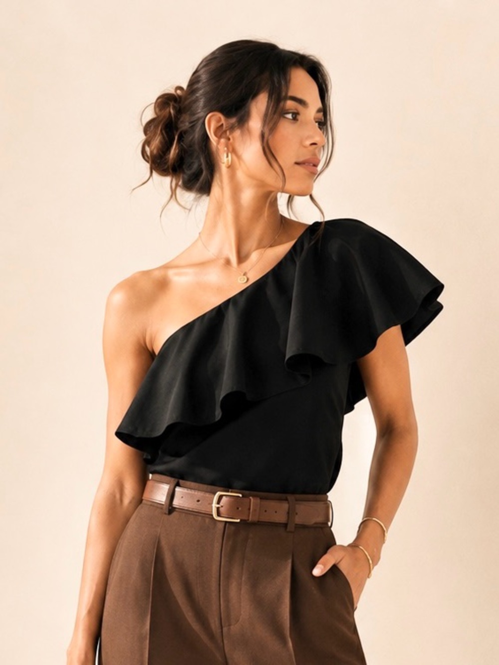 Alice + Olivia One Shoulder Ruffle Cotton Statement Blouse Sz S